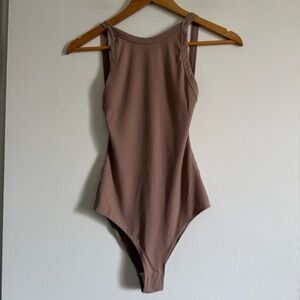 Reformation Designer Tan Ribbed Low Back Tencel Tank Bodysuit size XS EUC